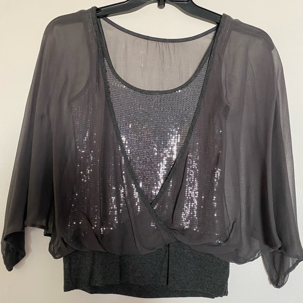 Sheer Grey Sequin Blouse